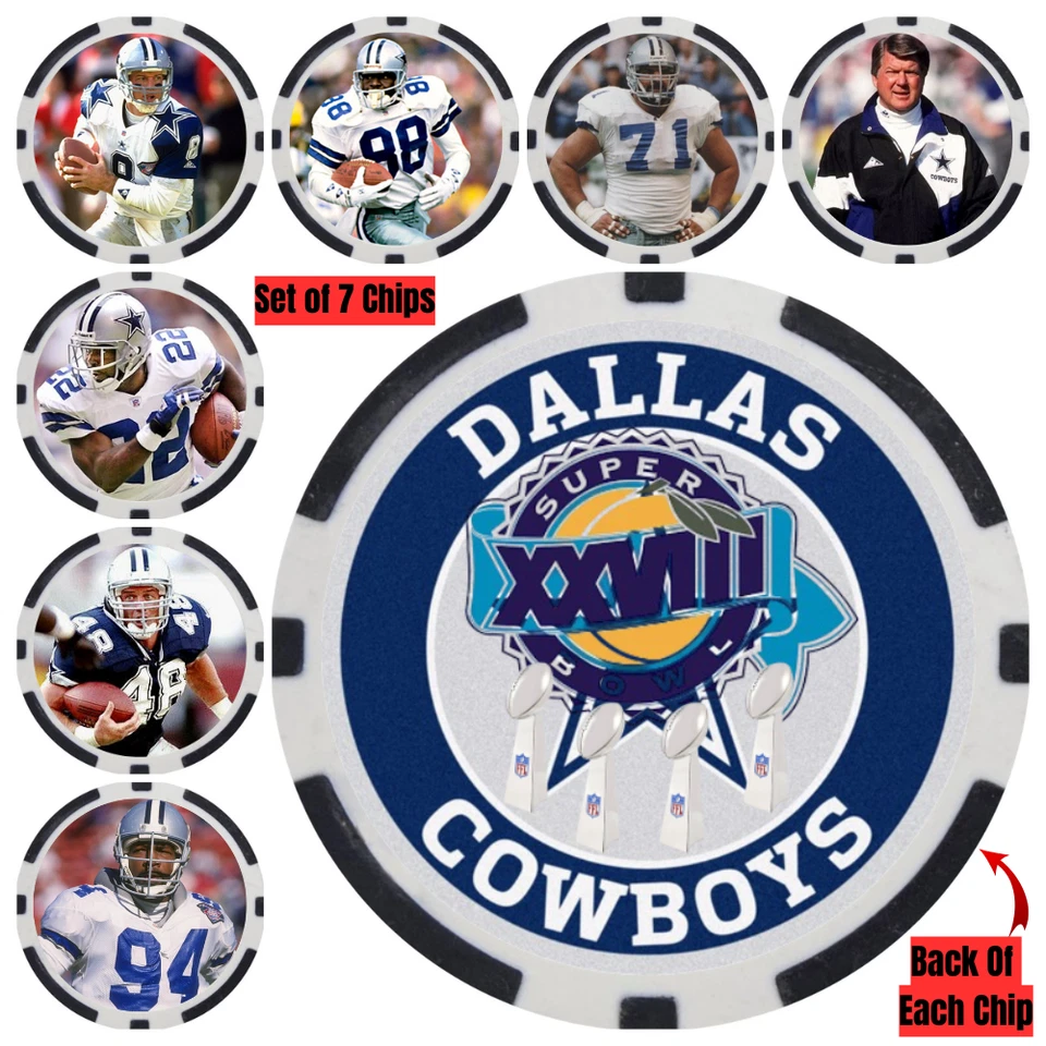 COWBOYS SUPER BOWL XXVIII PLAYERS - 7 POKER CHIP SET - Image 1 of 2