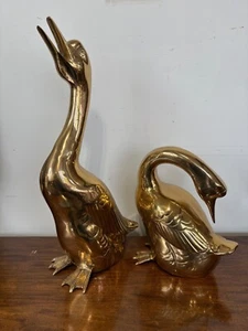 Ethan Allen Pair of Golden Geese Brass Statues 10LB+ each 23" & 12 1/2" Tall (M) - Picture 1 of 12