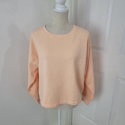 J Crew Sweatshirt Womens S Peach University Terry Cropped Short Crewneck BF363 - Image 1 of 4