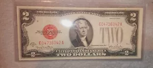 1928-G $2 Two Dollar U.S. Red Seal Jefferson Bank Note - Picture 1 of 2