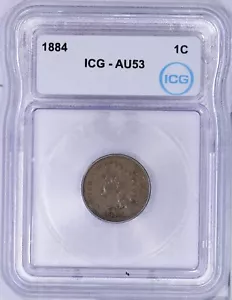 1884 Indian Cent 1c ICG AU53 - Picture 1 of 4