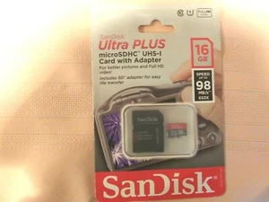 SanDisk 16GB Ultra Plus Micro SDHC UHS-1 Card with Adapter speed 98 MB/s-653X - Picture 1 of 2