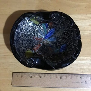 Vintage Murano Glass Ashtray Black Tutti Frutti 6 Inches - Picture 1 of 7