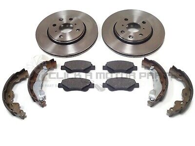 FRONT 2 BRAKE DISCS AND PADS SET & REAR SHOES FOR TOYOTA AYGO 1.0 1.4 HDi 05-20 • 91.17€