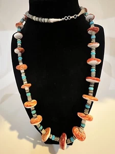 "Collar ostra espinosa nativa americana y turquesa 32"" largo e impresionante" - Imagen 1 de 17