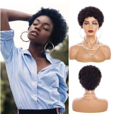 Pelucas rizadas afro rizadas de cabello humano negro marrón rubio corte pixie para mujeres negras Foto 1 de 4