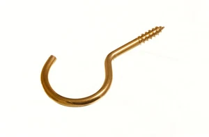 New 100 X Unshouldered Screw In Cup Hanger Hooks 50mm EB Brass Plated Steel - On - Picture 1 of 1
