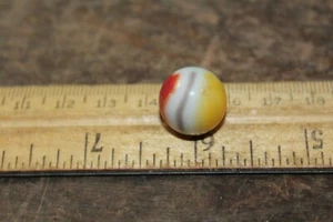 Vintage Glass Marble Yellow & White Red Swirl Brwon Stripe - Picture 1 of 6