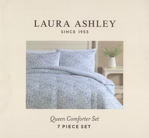 Laura Ashley Queen Quartet Petite Fleur Blue Comforter Set w/sheet Chalk Sky 7pc - Picture 1 of 6