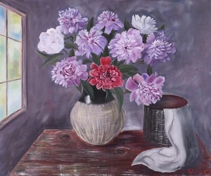 Bouquet of Peonies Painting Vase Original Oil Painting Canvas Wall Art 24 by 20" - Picture 1 of 12
