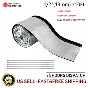 Fuel Line Heat Shroud 1/2"ID 10ft Aluminized Sleeving Insulated Shield Hook Loop - Foto 1 di 6