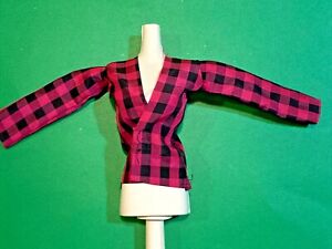Barbie Clone Clothes : Vintage Checkered Long Sleeve Blouse -ships Free in US