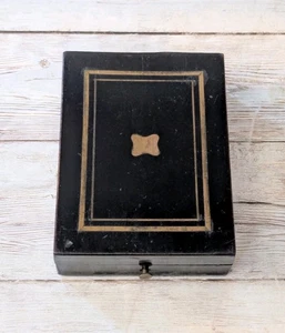 Antiguo Reloj Bolsillo Caja Presentación Madera Ebonizada Latón Incrustación Terciopelo Azul - Imagen 1 de 7