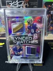 2018 Panini Spectra Synced Swatches Lamar Jackson, Hayden Hurst Pink /15 ROOKIE - Picture 1 of 3