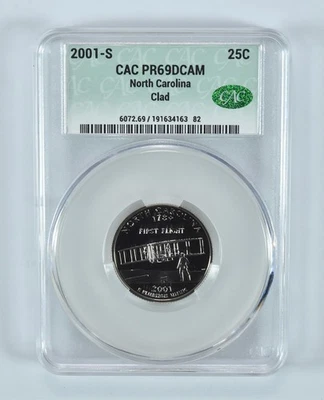 2001-S Washington State Quarter North Carolina CLAD PR69 DCAM CAC CACg *5292 - Image 1 of 4