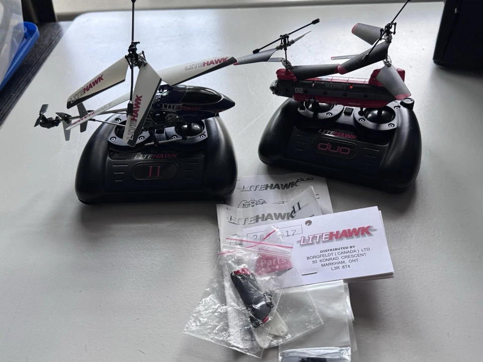 LiteHawk RC Helicopter Lot Of Two Plus Extra Parts - Image 1 of 4
