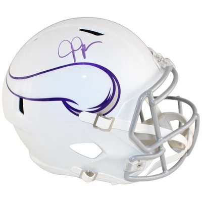 贾斯汀·杰斐逊亲笔签名明尼苏达维京人 F/S 24 Alt 头盔贝克特 W 52897 — 第 1/4 张图片