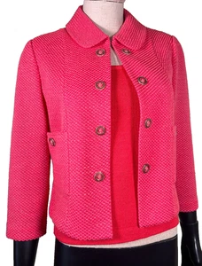 St John lachsfarbene rosa Jacke und Top transparente Knöpfe Größe 6, zierlich - Bild 1 von 11