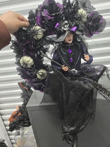 Witch Halloween Wreath Homemade Door Decor Witch - Picture 1 of 10