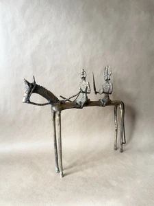 Huge Late 19th-century Tribal Indian Dhokra Two Worriors On A Horse Sculpture - Picture 1 of 6