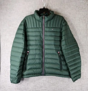 Tommy Hilfiger Natural Down Puffer Jacket Mens XL Green Packable Full Zip - Picture 1 of 12