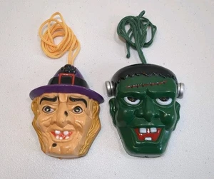 Collana Halloween Frankenstein e Strega VINTAGE Decorazione Giocattolo  - Foto 1 di 5