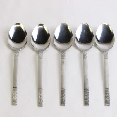 Lot Of 5 Unbranded Stainless Steel Japan Flatware Woven/Basketweave Soup Spoons - Image 1 of 4