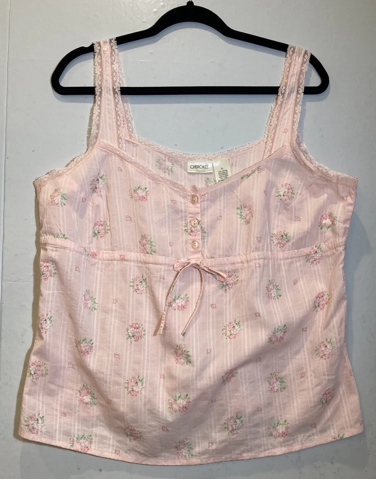 Cherokee Sleepwear Pink Floral Tank Top Cami Womens Size XL Cottagecore Feminine - Изображение 1 из 4