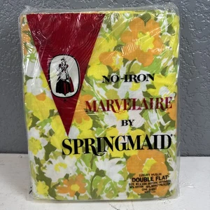 NIP Vintage Springmaid No Iron Marvelaire Double Flat Sheet Yellow Floral New - Picture 1 of 4