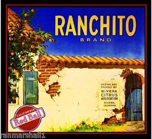 Los Angeles Pico Rivera Ranchito Orange Zitrus Obstkiste Etikett Kunstdruck - Bild 1 von 1