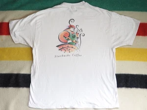 VTG 90s Hanes STARBUCKS Coffee Seattle Art White USA Promo Tee T-Shirt XL - Picture 1 of 12
