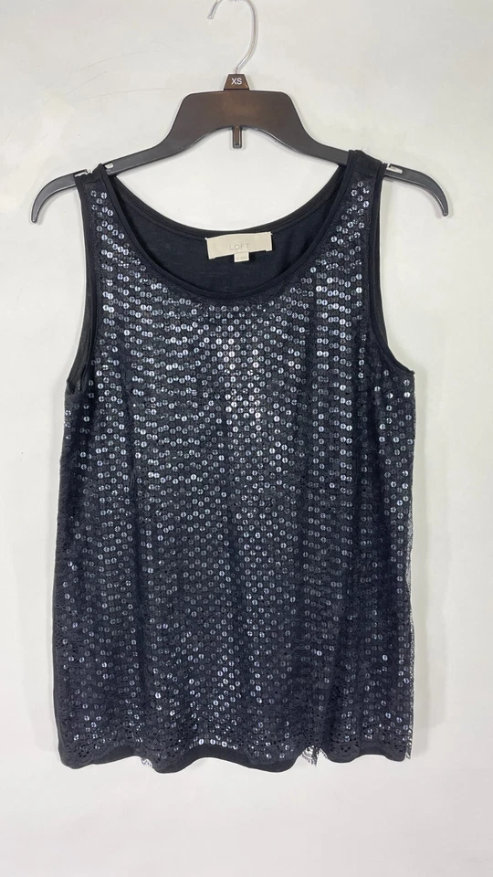 Camiseta sin mangas Ann Taylor Loft para mujer detalle de encaje lentejuelas negra talla pequeña Foto 1 de 4