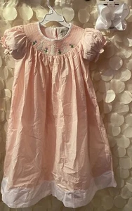 Girls NWT Lil Cactus Smocked Dress Long Easter Bunny Free Bow 6 - Picture 1 of 5
