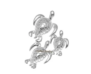 RHODIUM PLATED STERLING SILVER 925 HAWAIIAN 3 SEA TURTLE FAMILY SLIDE PENDANT - Picture 1 of 3