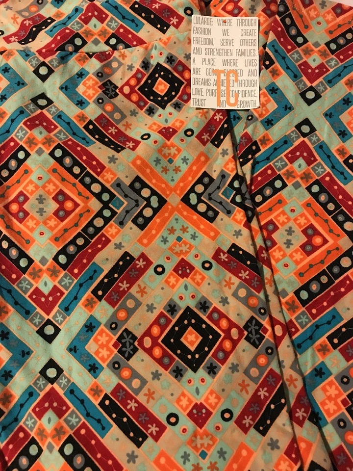 Leggings Lularoe TC alta curvilínea formas patchwork diamantes vermelho bronzeado nova plus - Imagem 1 de 1