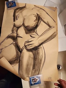 ๐๐ฏ 1940s ORIGINAL NUDE FEMALE BOUDOIR MIRROR PORTRAIT PENCIL ART CHAUVIE - Picture 1 of 8