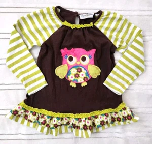 Rare Editions Girls Size 5 Ruffles Floral Owl Theme Long Sleeve Tunic Blouse Top - Picture 1 of 3