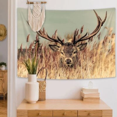 Wheatfield Elk Tapestry Deer Wall Hanging Art Fabric Posters Fall Bedroom Decor - Image 1 of 4