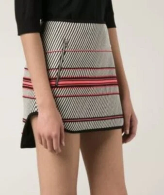 RAG & BONE Bess Black White Woven Striped Mini Skirt Neon Pink High Low 2 $450 - Image 1 of 4