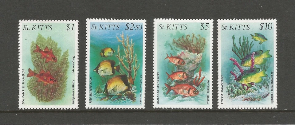 Peces de vida marina St. Kitts 1984, MNH altos valores a $10.  SG153-156 Foto 1 de 1