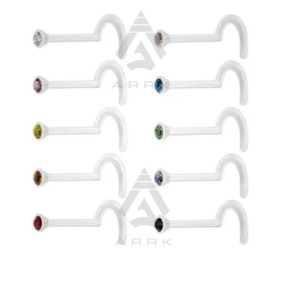 Nose Studs Screw 10pcs Clear Acrylic Coloured Gem Retainer Bioflex Piercing 20G - Image 1 of 4