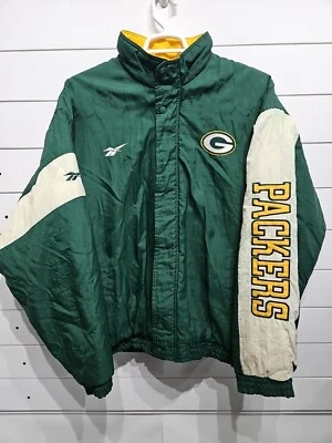 Vintage Reebok Green Bay Packers Team Puffy Puffer NFL Football Jacket Mens XL - Image 1 of 4