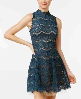 Trixxi Clothing Company Blue Floral Lace Overlay Dress Jr Sz 9  * - Image 1 of 4