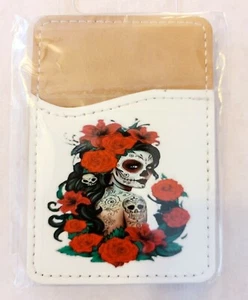 Flexible, Durable & Convenient vegan LEATHER PHONE CADDY or WALLET. Day of Dead - Picture 1 of 5
