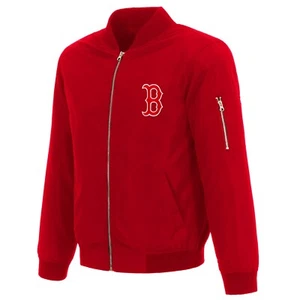 MLB Boston Red Sox Lightweight Nylon Bomber Jacket Embroidered Logo Red - Picture 1 of 3