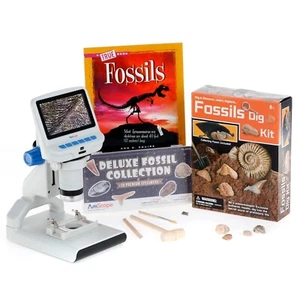 Fossil Adventurer Kit-Portable LCD Microscope, Fossil Dig Kit, 18pc Fossils+More - Picture 1 of 7