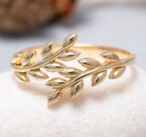 Real 14K Solid Gold Olive Leaf Ring