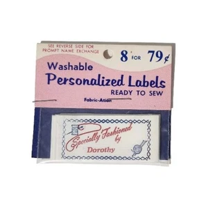 Vintage Washable Sew In Labels SPECIALLY FASHIONED BY DOROTHY 8 Labels - Picture 1 of 6