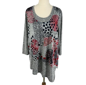 Virtuelle Womens Top XS Grey Geometric Print Asymmetric Hem Blouse - Bild 1 von 10