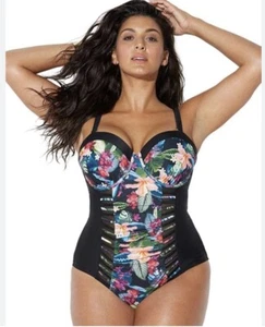 Swimsuits for All 1 Piece Ruched Swimsuit Size 18 Underwire Bold Floral Black - Picture 1 of 20